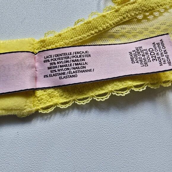 Victoria's Secret Dream Angels Push Up Bra Women's Size 32DD Yellow Floral Lace - Picture 9 of 10